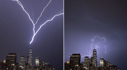 لقطات لصاعقة قوية تضرب أعلى مبنى بنيويورك