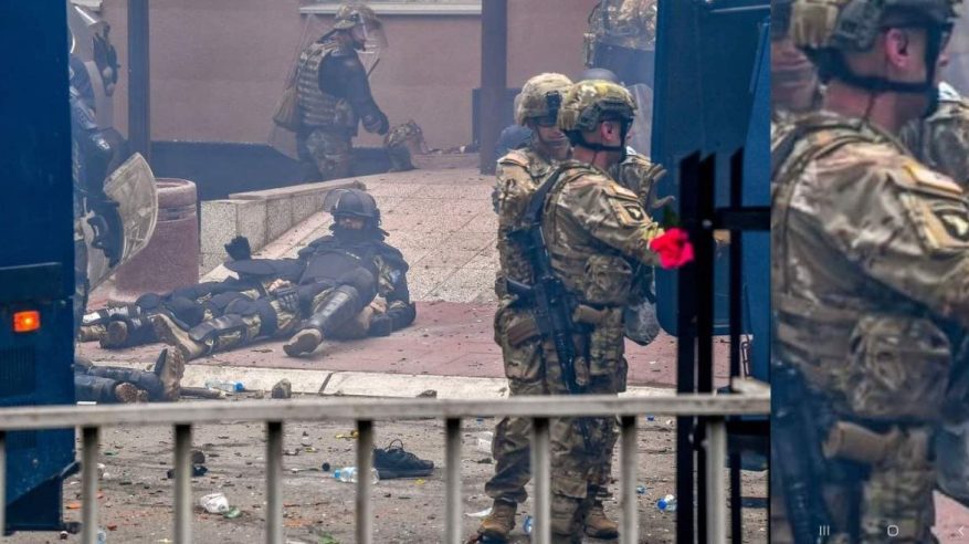 لحظة سقوط جرحى من جنود الناتو في اشتباكات كوسوفو