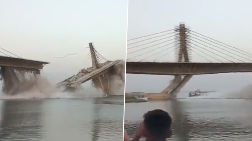 لحظة انهيار جسر عملاق للمرة الثانية بالهند