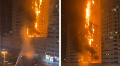 اندلاع حريق ضخم في أحد أبراج عجمان بالإمارات