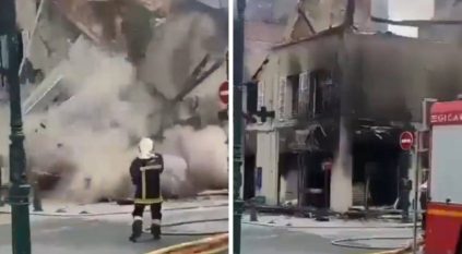 لحظة انهيار مبنى محترق في فرنسا بسبب الاحتجاجات العنيفة