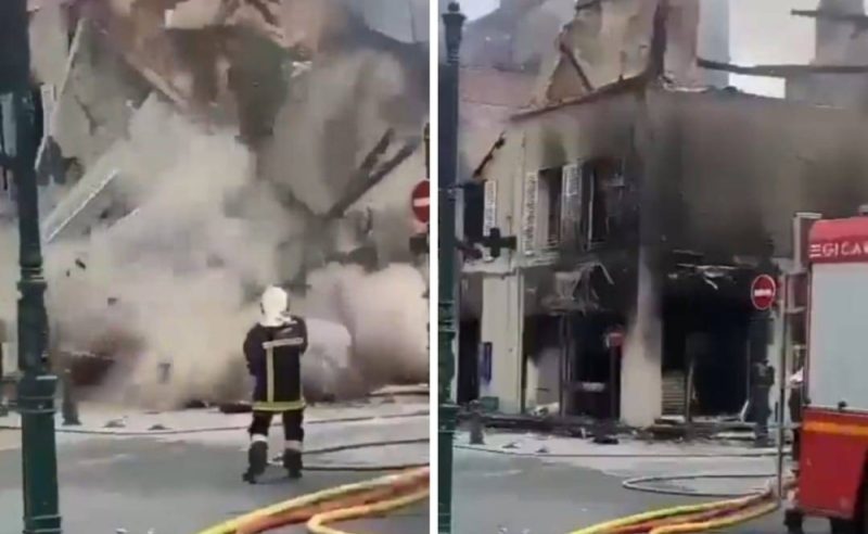 لحظة انهيار مبنى محترق في فرنسا بسبب الاحتجاجات العنيفة