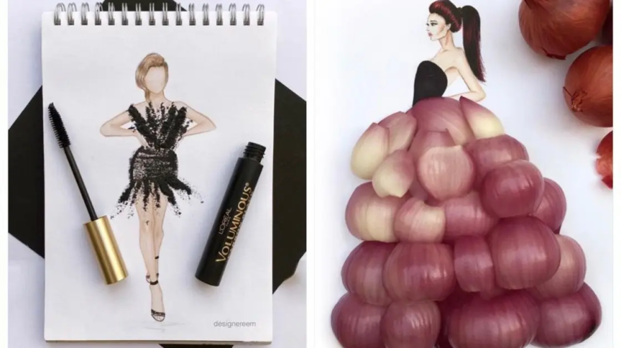 ريم عبدالرحمن تبدع برسم تصاميم الفساتين بـ الكحل والبصل والسكر