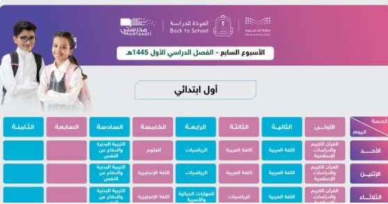 جداول الحصص الدراسية للأسبوع السابع لجميع المراحل