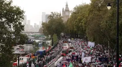 لقطات جوية لـ 100 ألف متظاهر متضامن مع غزة في لندن