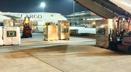 الطائرة السعودية الإغاثية الـ38 تصل لمطار العريش تمهيداً لنقلها إلى غزة
