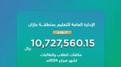 تعليم جازان يودع 10.7 ملايين ريال مكافآت للطلاب