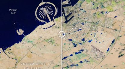 لقطات بالأقمار الصناعية تكشف الإمارات قبل وبعد الفيضانات