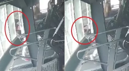 لحظة سقوط فتاة من الطابق الثالث بعدما تعثرت فوق جهاز المشي