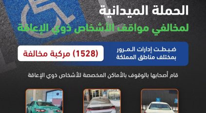 ضبط 1528 مركبة مخالفة متوقفة في أماكن مخصصة لذوي الإعاقة