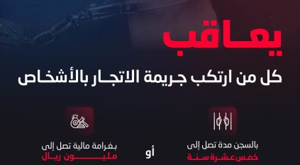 السجن 15 عامًا وغرامة مليون ريال عقوبة جرائم الاتجار بالأشخاص