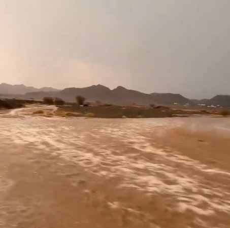 شاهد.. جريان سيول اليتمة جنوب المدينة المنورة