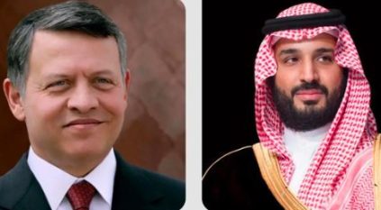 ولي العهد يتلقى اتصالًا هاتفيًا من ملك الأردن
