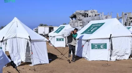 سلمان للإغاثة يُقيم مخيمًا جديدًا لإيواء مئات الأسر التي فقدت منازلها في قطاع غزة