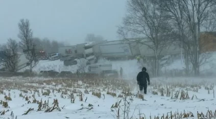 لقطات لتصادم أكثر من 100 سيارة وشاحنة بسبب الثلج في ميشيغن