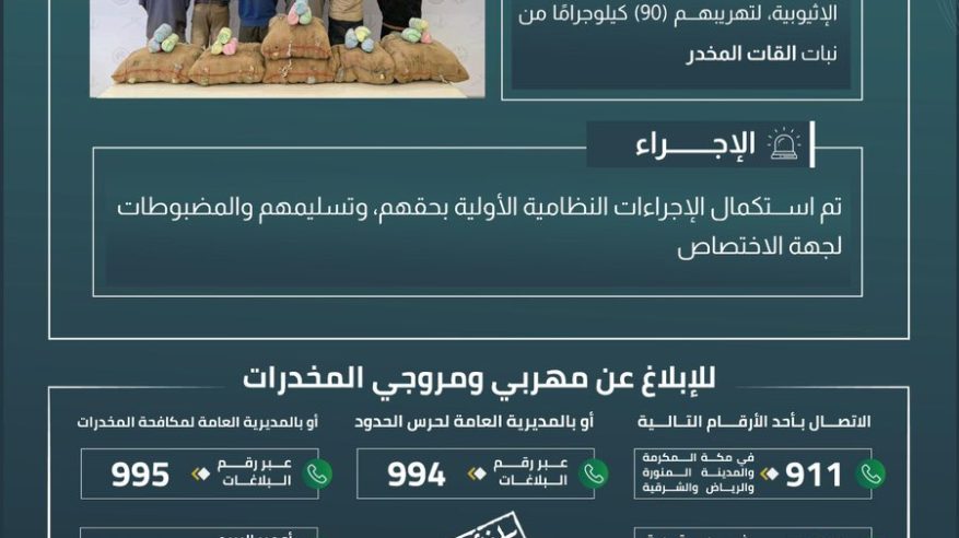 القبض على 6 مخالفين لتهريبهم 90 كيلو قات في عسير