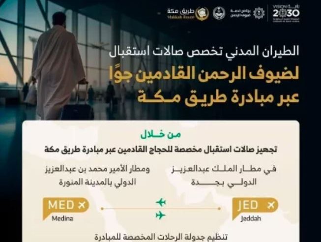 الطيران المدني تخصص صالات استقبال لحجاج مبادرة طريق مكة في مطاري جدة والمدينة