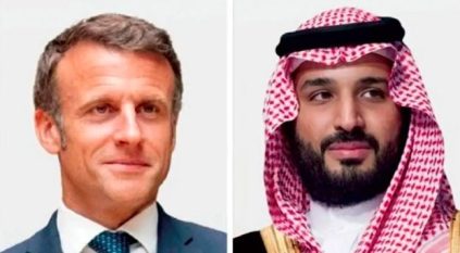 ولي العهد يستعرض آخر التطورات في المنطقة مع الرئيس الفرنسي