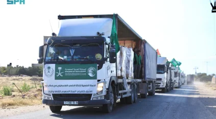 وصول قافلة مساعدات إنسانية جديدة من السعودية إلى قطاع غزة
