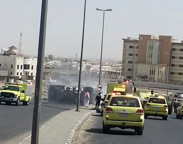 إصابة سائق سعودي في انقلاب وايت توزيع غاز بالطائف