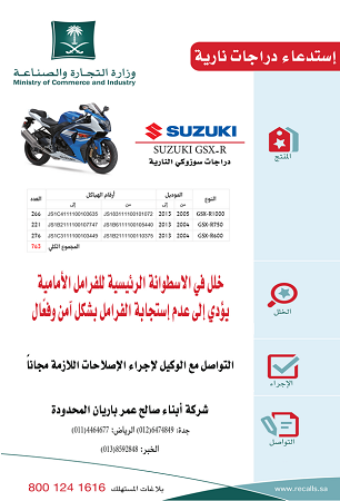 ‏”التجارة” تستدعي دراجات “سوزوكي” لخلل في الفرامل