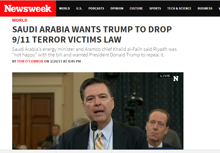 مجلة نيوزويك الأمريكية : السعودية تضغط لإلغاء قانون جاستا