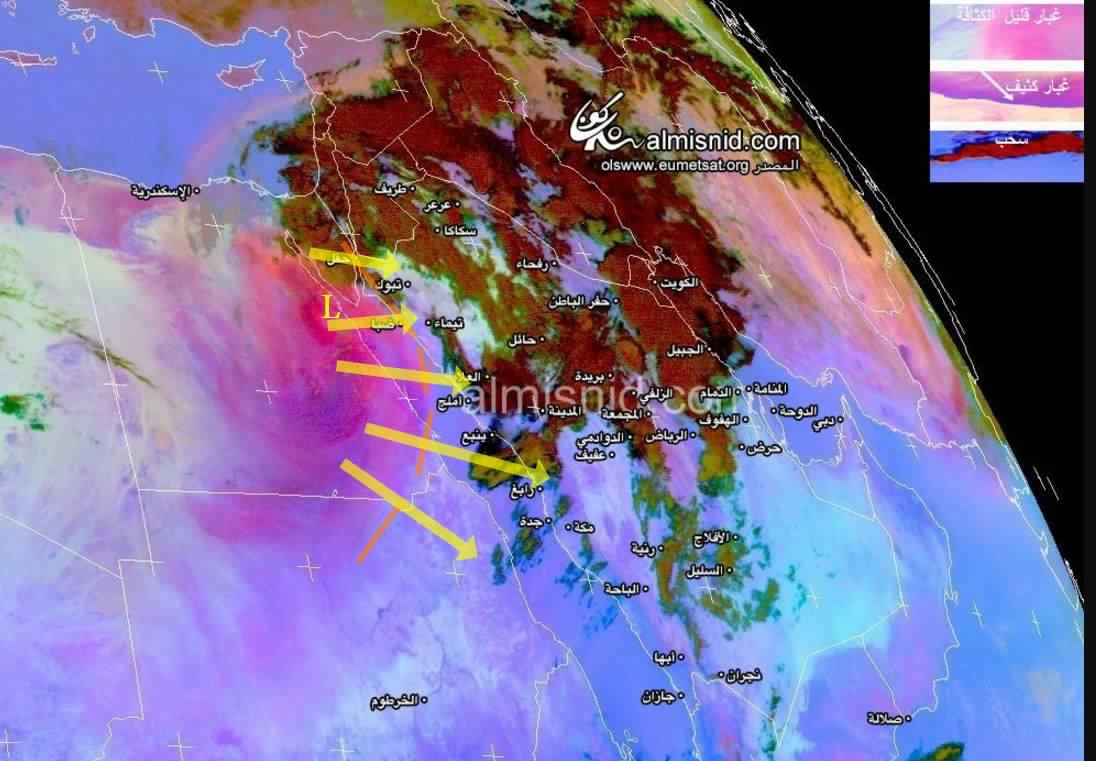 #عاصفة_مدار تصل البر السعودي قبل موعدها بساعتين