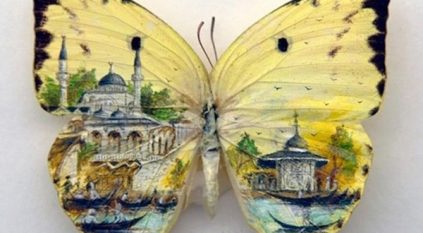 فنان تركي يرسم روائع مصغرة على أجنحة الفراشات