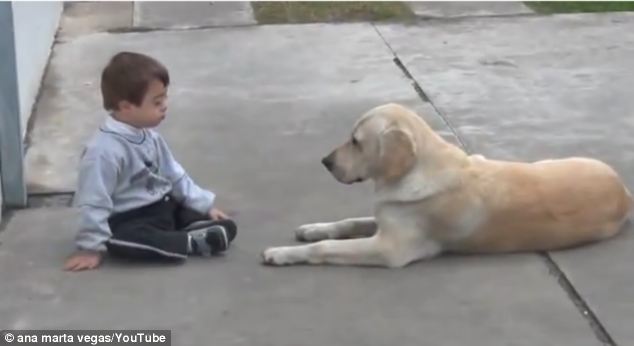 كلبة تنجح في تكوين صداقة مع صبي يعاني متلازمة داون