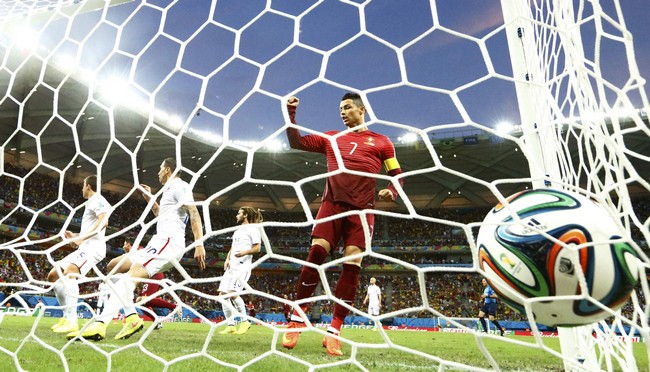 Portugal's Ronaldo celebrates a goal against the U.S. by Nani during their 2014 World Cup Group G soccer match at the Amazonia arena in Manaus