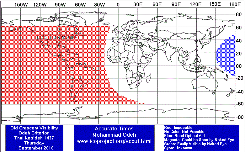 شاهد خارطة توضح مدى إمكانية رؤية هلال شهر ذي الحجة