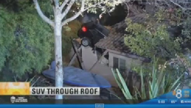 #تيوب_المواطن :سيارة بي أم دبليو تخترق سقف كراج في كاليفورنيا