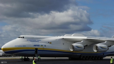 The world's largest aircraft, the Ukraine-built Antonov An-225 Mriya, is positioned after touching down at Perth Airport on May 15, 2016.The six-engine aircraft, built to transport the Soviet space shuttle the Buran, is now used for cargo no other plane can handle and on this flight to Perth it carried a large generator purchased by a Western Australian resources company. / AFP / Greg Wood        (Photo credit should read GREG WOOD/AFP/Getty Images)