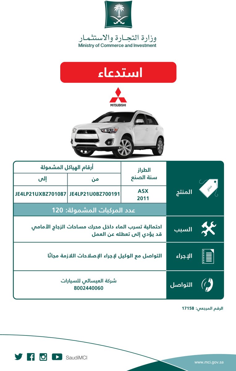 استدعاء 120 مركبة ميتسوبيشي ASX لهذا السبب