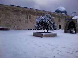 شاهد.. تساقط الثلوج على المسجد الأقصى