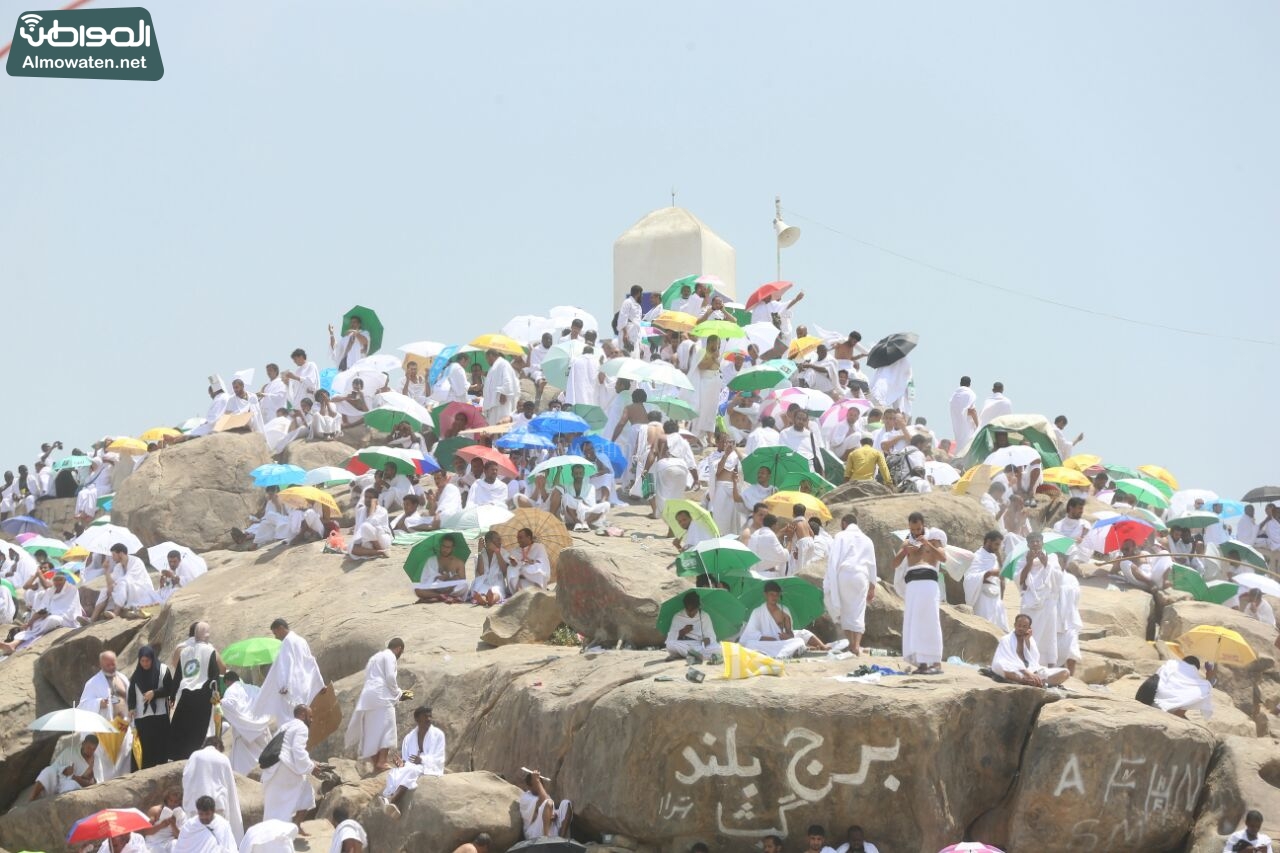 بالصور.. الحجيج يكسون جبل الرحمة بالبياض وأيدي رجال الأمن تحفهم بالطمأنينة