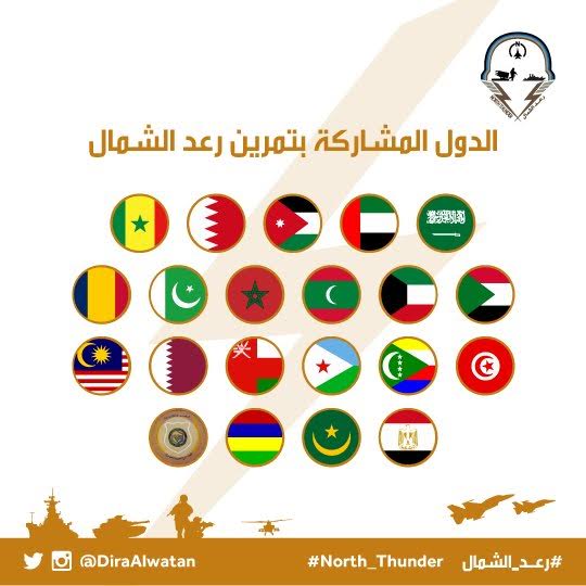 شعارات الدول المشاركة في #رعد_الشمال .. أمن وأمان المنطقة والعالم