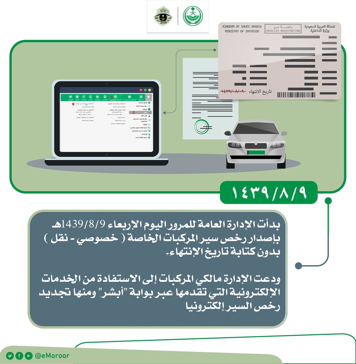 بدء إصدار رخص سير المركبات الخاصة بدون كتابة تاريخ الانتهاء