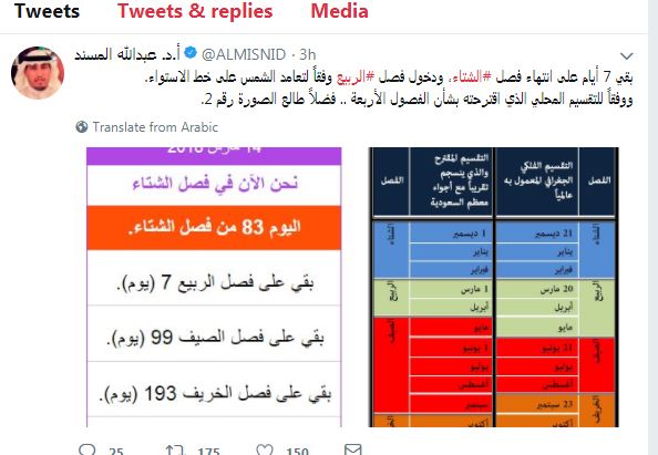 الصيف 5 أشهر والربيع شهران في تقويم المسند المقترح