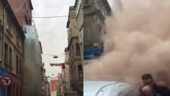 بالفيديو.. انهيار مبنى سكني بأحد شوارع إسطنبول