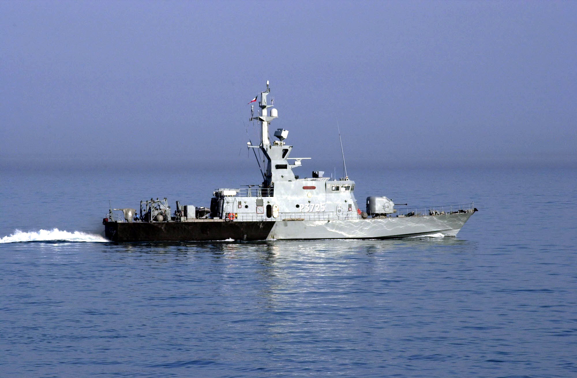 020312-N-6077T-007
At sea with KNS Al-Garoh (P 3725) Mar. 12 2002 -- The Kuwaiti Naval Ship gets underway to conduct a missile firing exercise conducted by the Kuwaiti Navy and coalition forces in the region.  U.S. Navy photo by PhotographerÕs Mate 1st Class Kevin H. Tierney.  (RELEASED)