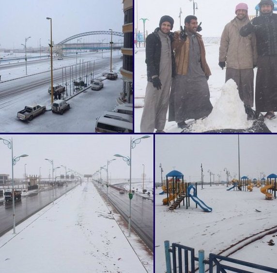 شاهد بالفيديو والصور.. تأثير الموجة الباردة على شمال#السعودية