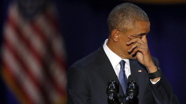 بالفيديو.. لحظة بكاء أوباما أثناء خطاب الوداع