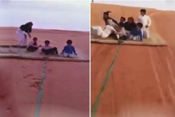 بالفيديو.. مغامرة تزلج مثيرة لعائلة سعودية على الرمال