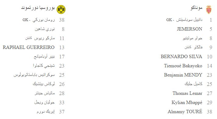 من هنا.. التشكيلة الرسمية| موناكو x بروسيا دورتموند