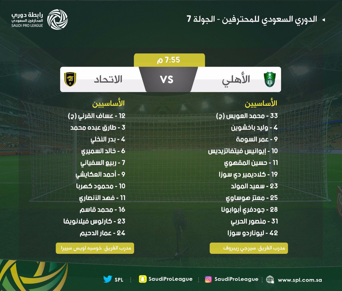 تشكيلة مباراة الاتحاد والأهلي في الدوري السعودي