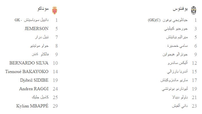 التشكيلة الرسمية| يوفنتوس X موناكو