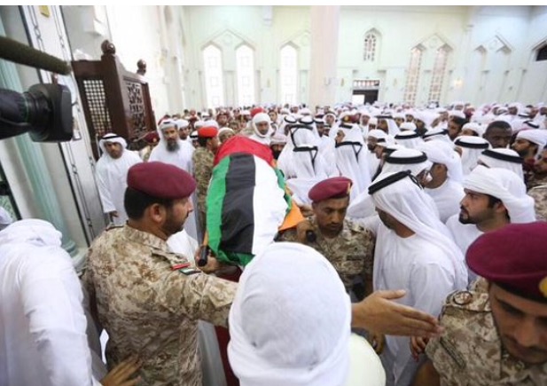 شاهد.. #الإمارات تُشيع شهداءها الثلاثة من قوات التحالف