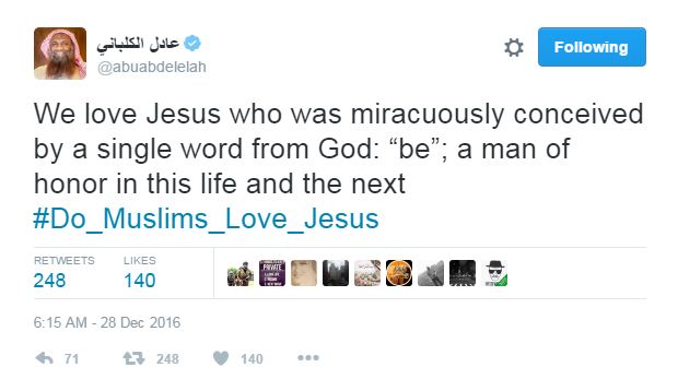 #الكلباني مغرداً عن المسيح: We love Jesus