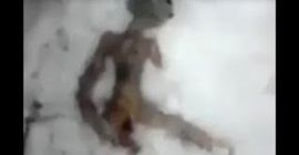 شاهد.. جثة غريبة مشوهة ومدفونة بالثلج في سيبريا